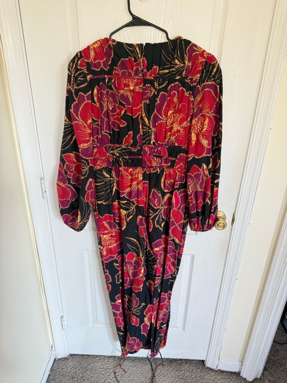 Farm Rio NEW Black Shiny Chita Long Sleeve V Neckline Jumpsuit - Picture 7 of 8